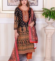 Black Orange Printed Three-Piece