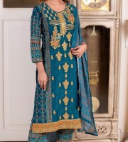 Teal Embroidered Three-Piece