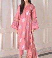 Rose Pink Embroidered Three-Piece