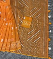 Mustard Orange Printed Dress Material A