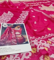 Magenta White Printed Dress Material