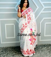 White Pink Floral Saree A