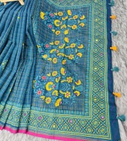 Blue Yellow Printed Dress Material