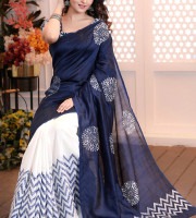 Navy White Printed Three-Piece