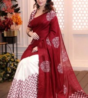 Maroon White Printed Three-Piece